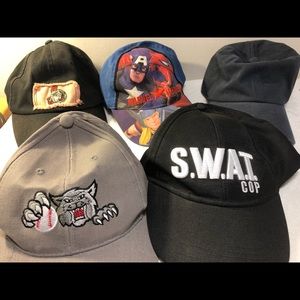 Boys Hat Ball Cap Lot, 5 hats Ottawa Senators Lynx ball, Marvel, swat cop o/s